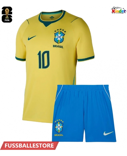 Günstige Brasilien Neymar Jr #10 Heimtrikotsatz Kinder WM 2026 Kurzarm (+ Kurze Hosen)
